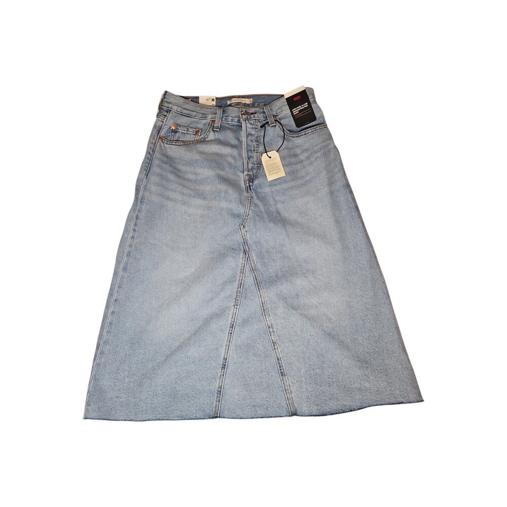 Levi's High Rise A Line Skirt Denim Light Wash Button Fly Women's Size 28 - Picture 2 of 10